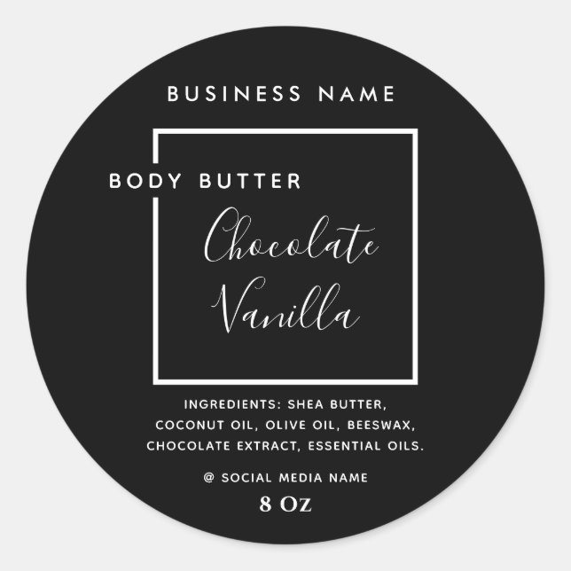 Minimalist modern typography black  product label (Front)