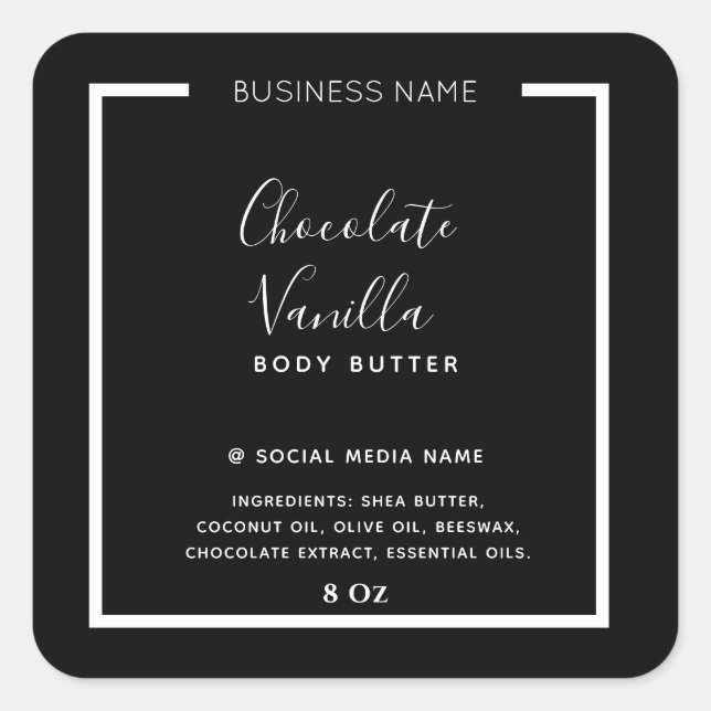 Minimalist modern typography black product  square sticker (Front)