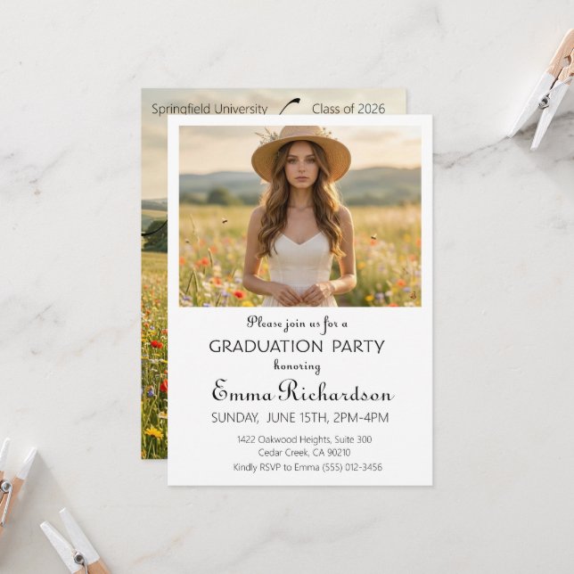 Minimalist Modern Typography Graduation Party Invitation (Front/Back In Situ)