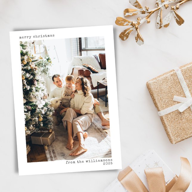 Minimalist Modern Typography Merry Christmas Photo Holiday Card (Creator Uploaded)