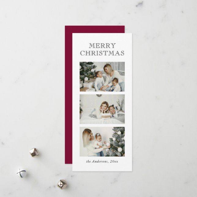 Minimalist Modern Typography Photo Red Christmas Holiday Card (Front/Back In Situ)
