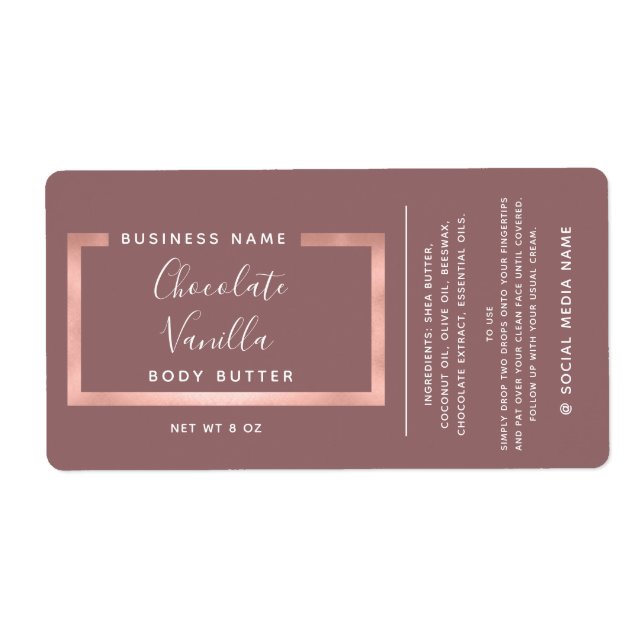 Minimalist modern typography rose gold frame label (Front)