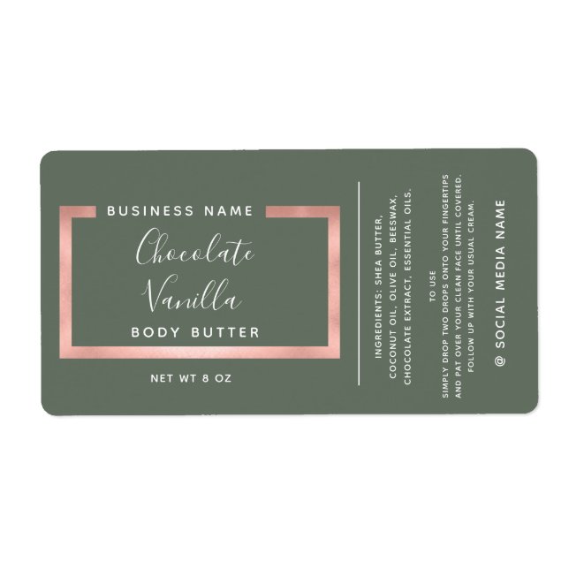 Minimalist modern typography rose gold frame label (Front)