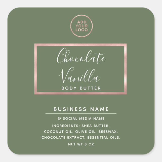 Minimalist modern typography rose gold frame logo  square sticker (Front)