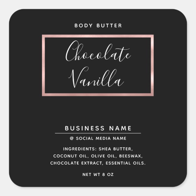 Minimalist modern typography rose gold frame  squa square sticker (Front)