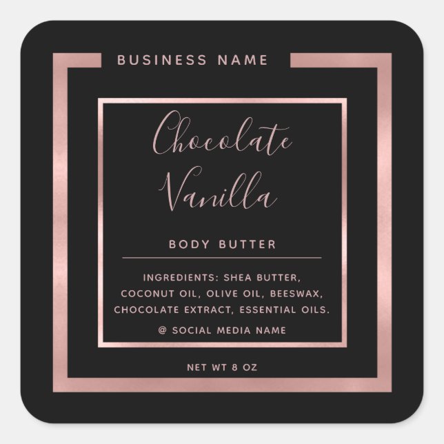 Minimalist modern typography  rose gold frame square sticker (Front)