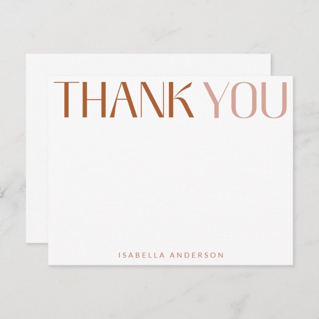 Minimalist Modern Typography Terracotta Name Thank You Card (Front/Back)