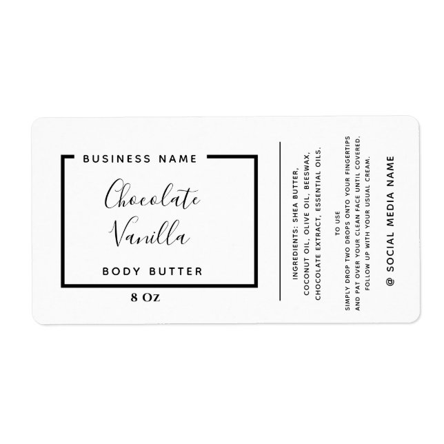 Minimalist modern typography white product  label (Front)