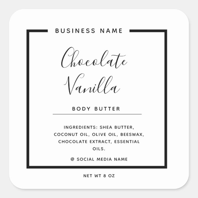 Minimalist modern typography white product  square sticker (Front)