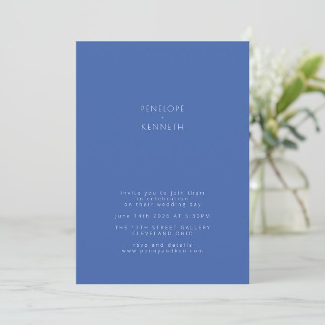 Minimalist Modern Vintage French Blue Wedding Invitation (Standing Front)