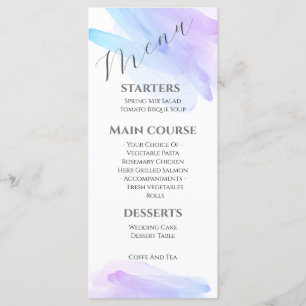 minimalist modern watercolor blue and purple menu