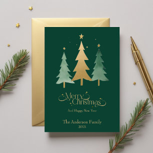 Minimalist Modern Watercolor Christmas Tree Green Holiday Card