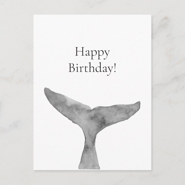 Minimalist Modern Watercolor Whale Fluke  Postcard (Front)