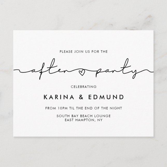 Minimalist modern wedding after party postcard (Front)