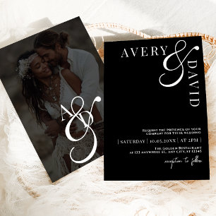 Minimalist Modern Wedding Black Photo Invitation