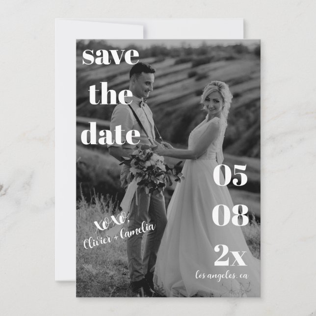 MINIMALIST MODERN WEDDING BLACK & WHITE  SAVE THE DATE (Front)