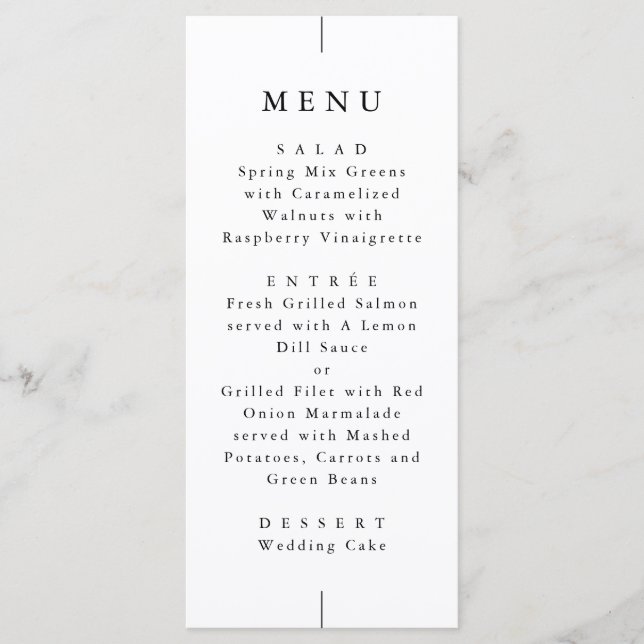 Minimalist Modern Wedding | Elegant Black & White Menu (Front)
