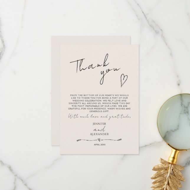 Minimalist Modern Wedding Flat Thank You Card (Front/Back In Situ)