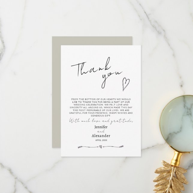 Minimalist Modern Wedding Flat Thank You Card (Front/Back In Situ)