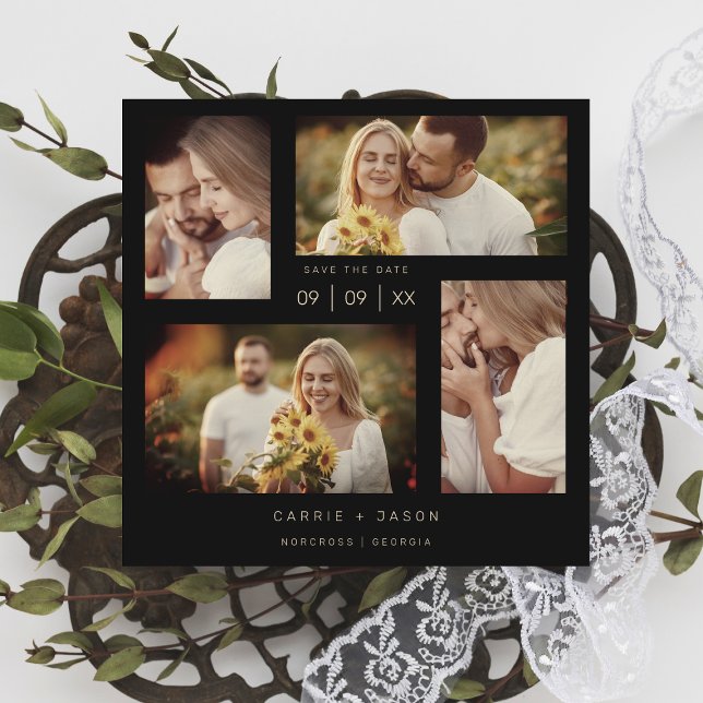 Minimalist Modern Wedding Four Photos Collage Save The Date (Creator Uploaded)