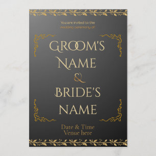 Minimalist Modern Wedding Invite - Gold Foil Look