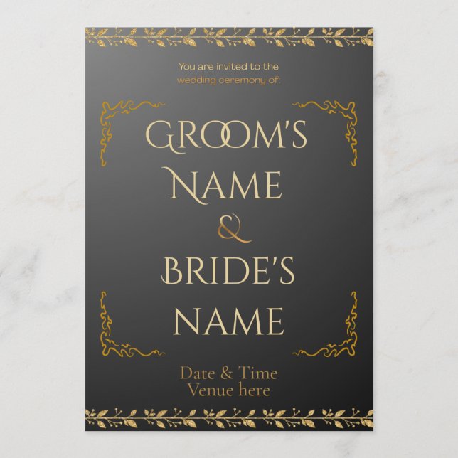 Minimalist Modern Wedding Invite - Gold Foil Look (Front)