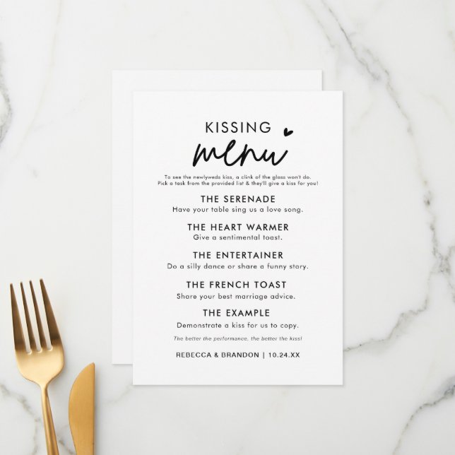 Minimalist Modern Wedding Kissing Menu (Front/Back In Situ)