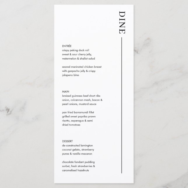 Minimalist Modern Wedding Menu and Drinks Menu 5x7 (Front)