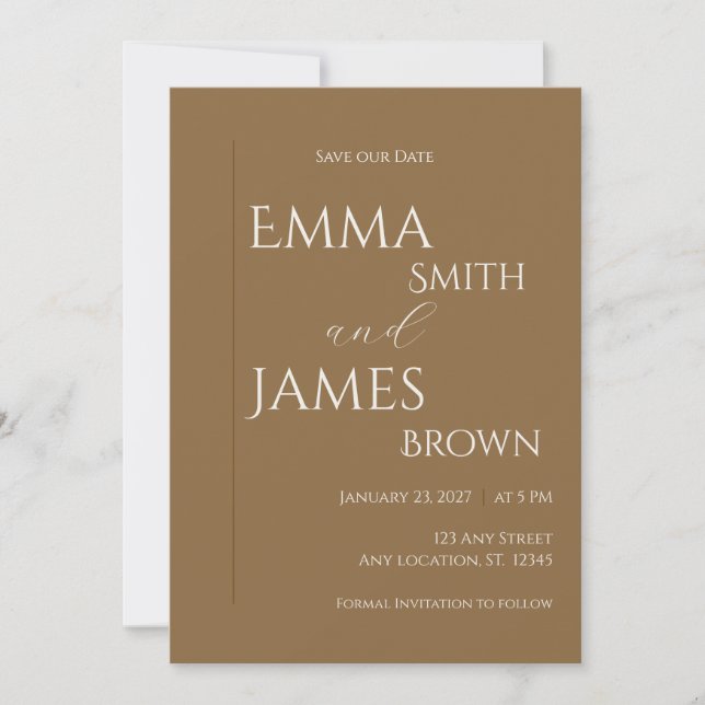 Minimalist Modern Wedding Organic Brown Save The Date (Front)