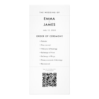 Minimalist Modern Wedding Program Card | QR Code