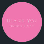 Minimalist Modern Wedding Thank You Hot Pink Classic Round Sticker<br><div class="desc">Minimalist Modern Wedding Thank You Classic Round Sticker in Hot Pink</div>