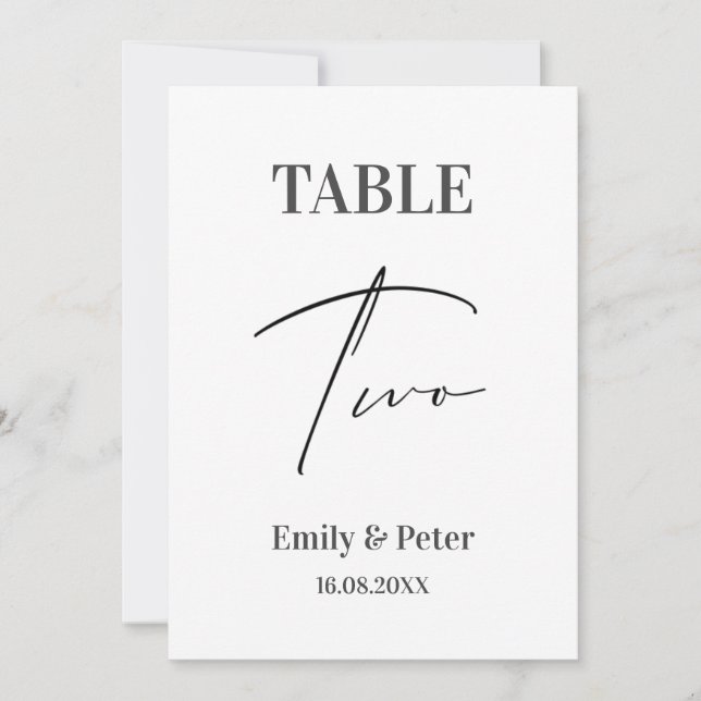 Minimalist Modern  WEDDING Two Table Number Card (Front)
