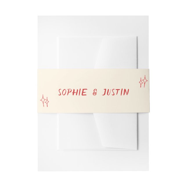 Minimalist Modern Wedding with Red Typography Invitation Belly Band (Front Example)