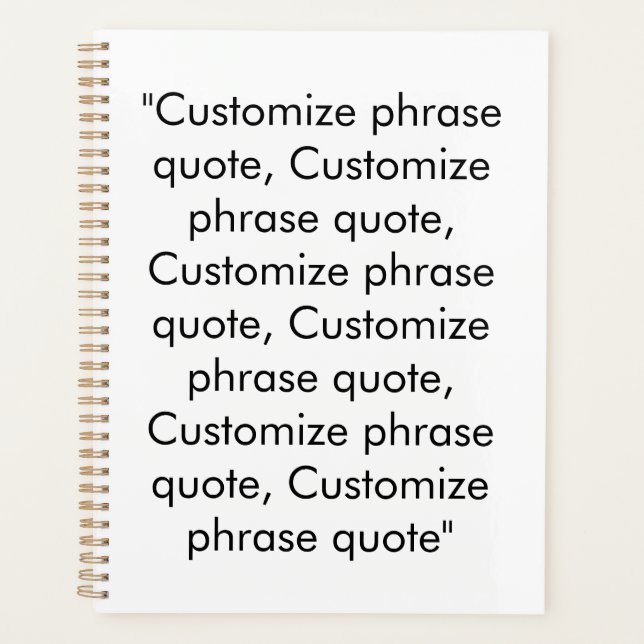 Minimalist modern white black custom text quote planner (Front)