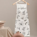 Minimalist modern white black floral Personalised Apron<br><div class="desc">Does she love clean lines and contemporary design? Give her a personalised apron to match her beautiful kitchen with this Black and White Floral Apron. Featuring custom-illustrated line art flowers for a streamlined and elegant look, this apron pairs perfectly with a modern script font featuring long-tailed embellishments. A thoughtful gift...</div>