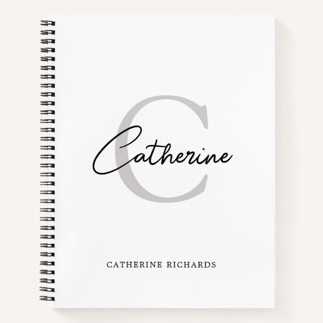 Minimalist Modern White Black Monogram Notebook (Front)
