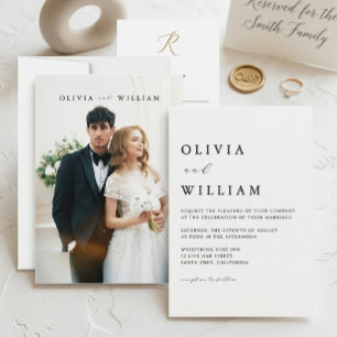 Minimalist Modern White Elegant Photo Wedding Invitation