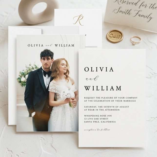 Minimalist Modern White Elegant Photo Wedding  Invitation (Creator Uploaded)