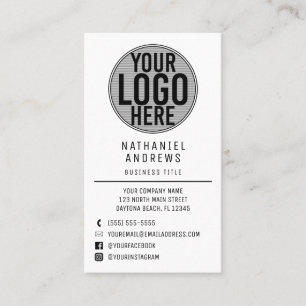 Minimalist Modern White Logo Social Media Custom B Business Card