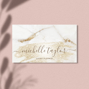 Minimalist modern white marble gold signature business card