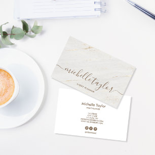 Minimalist modern white marble gold signature business card