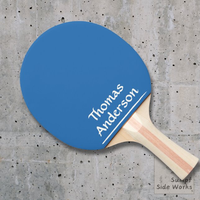 Minimalist Modern White on Blue Ping Pong Paddle (Creator Uploaded)