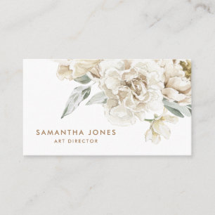 Minimalist Modern White Peonie Floral Watercolor Calling Card