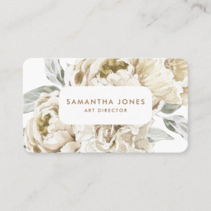 Minimalist Modern White Peonie Floral Watercolor Calling Card