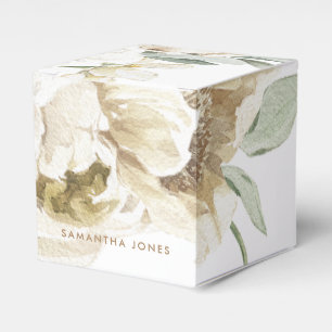 Minimalist Modern White Peonie Floral Watercolor Favour Box