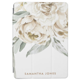 Minimalist Modern White Peonie Floral Watercolor iPad Air Cover