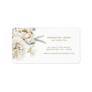 Minimalist Modern White Peonie Floral Watercolor Label