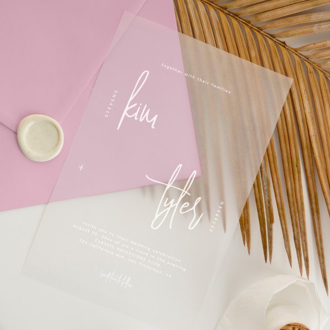 Minimalist modern white script clear wedding acrylic invitations (Creator Uploaded)