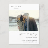 Minimalist Modern White Script Photo Save The Date