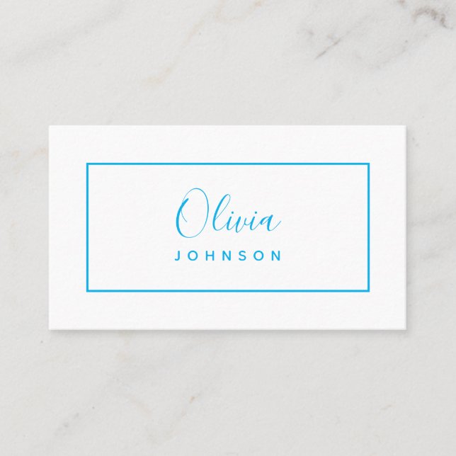Minimalist Modern White Sky Blue Business Card (Front)